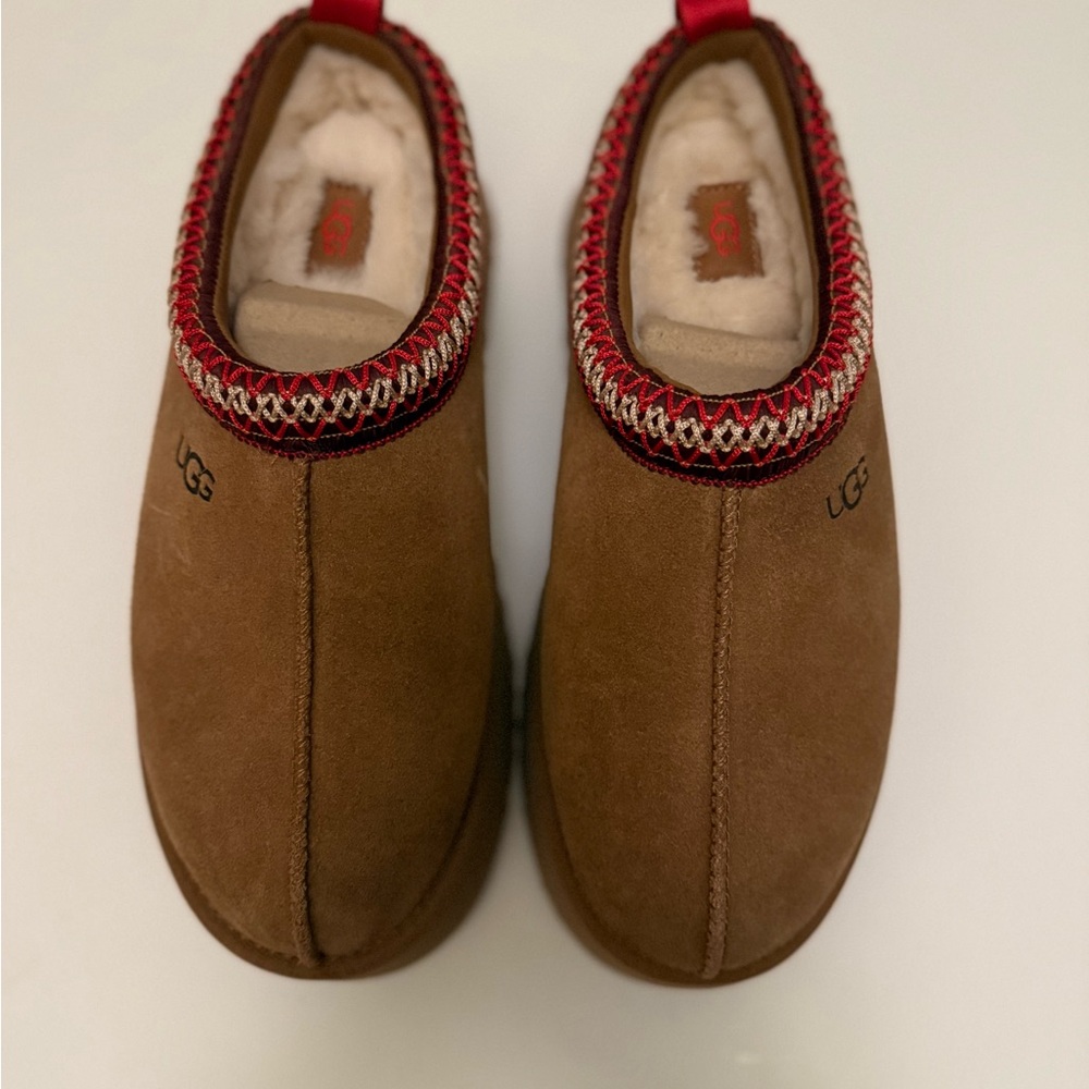 UGG Brown Slippers with Red Accent